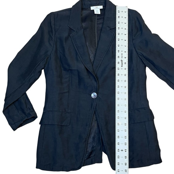H By Halston Women's Blazer S Navy Blue Linen Blend Jacket Capsule Minimalist - Picture 4 of 7